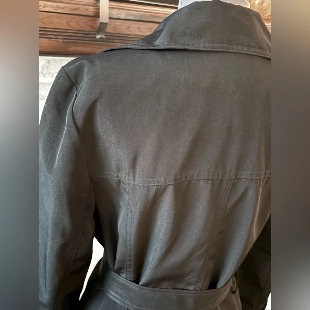 London Fog Black Double-Breasted Trench with Waist Tie